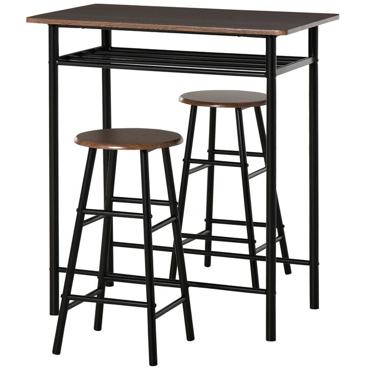 Brown/Black Bistro Set: 3-Piece Counter Height Table and Stools