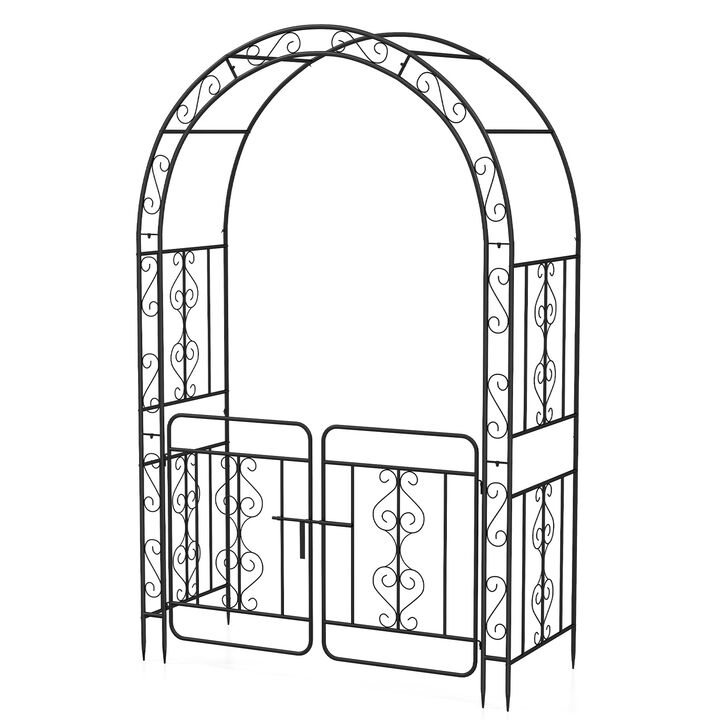 Garden Arbor with Gate with Multiple Side Crossbars and 4 Sharp Ground Stakes