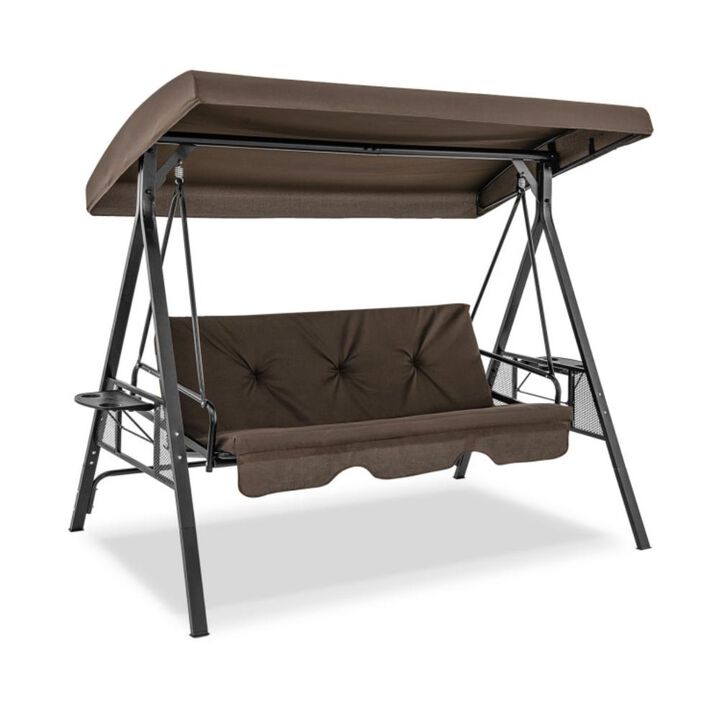 Hivvago Convertible 3-Seat Patio Porch Swing Chair to Flat Bed with Adjustable Canopy