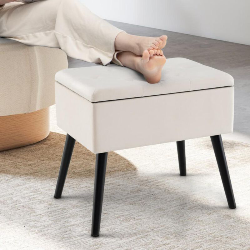 Velvet Storage Ottoman with Solid Wood Legs for Living Room Bedroom