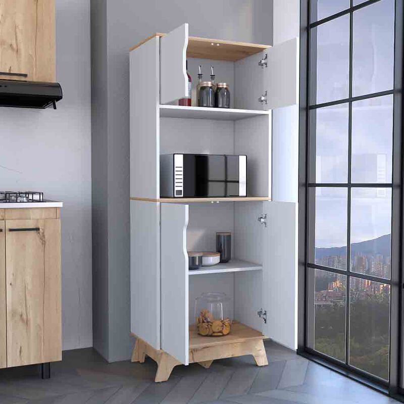 Microwave Tall Cabinet Wallas, Kitchen, Light Oak / White