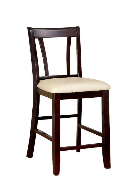 Wooden Counter Height Chair With Padded Seat and Back, Pack of 2, Brown & Ivory-Benzara