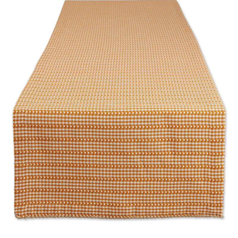 14" x 108" White and Orange Pumpkin Spice Farmhouse Gingham Table Runner