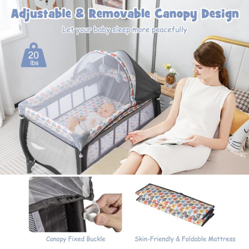 Hivvago 4 in 1 Portable Baby Nursery Center with Net and Music Box