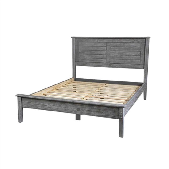 Hivvago Twin Size Coastal Dorm Farmhouse Solid Pine Wood Platform Bed in Rustic Grey