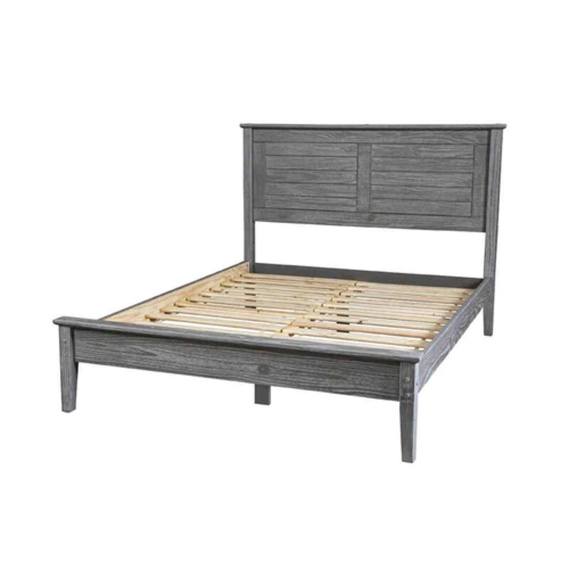 Hivvago Twin Size Coastal Dorm Farmhouse Solid Pine Wood Platform Bed in Rustic Grey