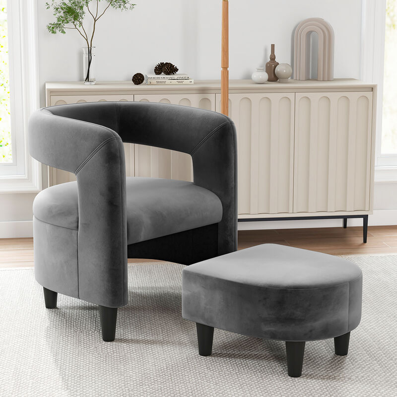 Comfy Accent Armchair with Footrest-Grey