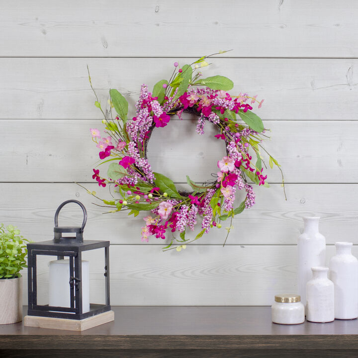 Geranium and Berry Artificial Spring Floral Wreath  Pink - 18-Inch