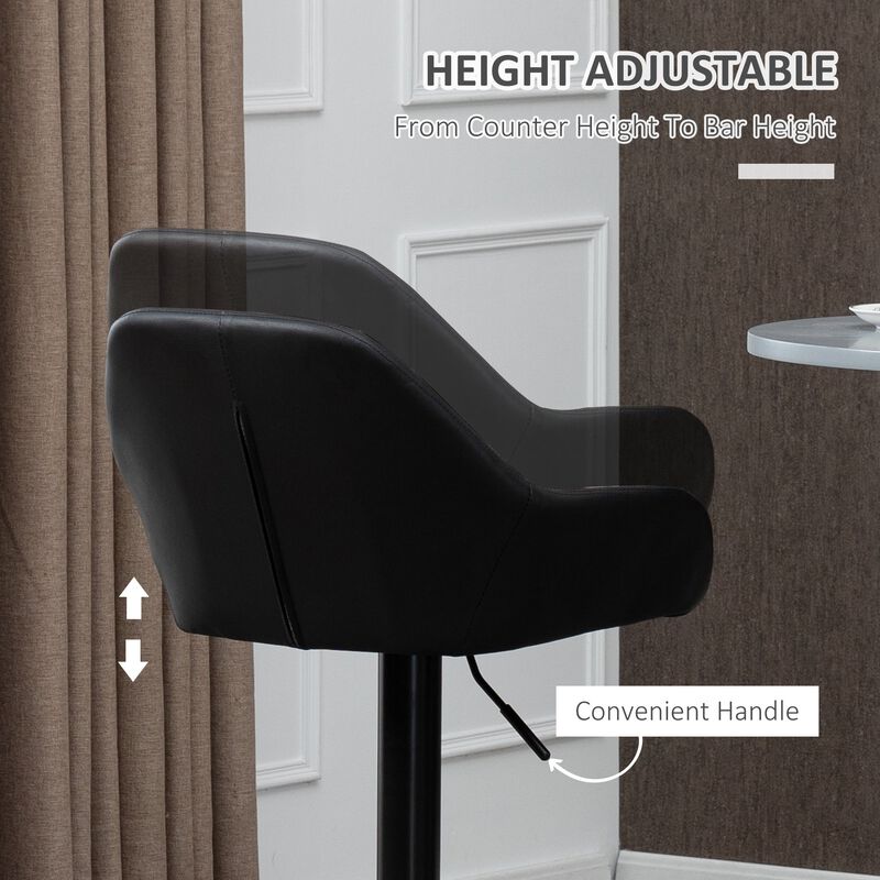 Black Bar Elegance: Swivel PU Leather Stools with Steel Base