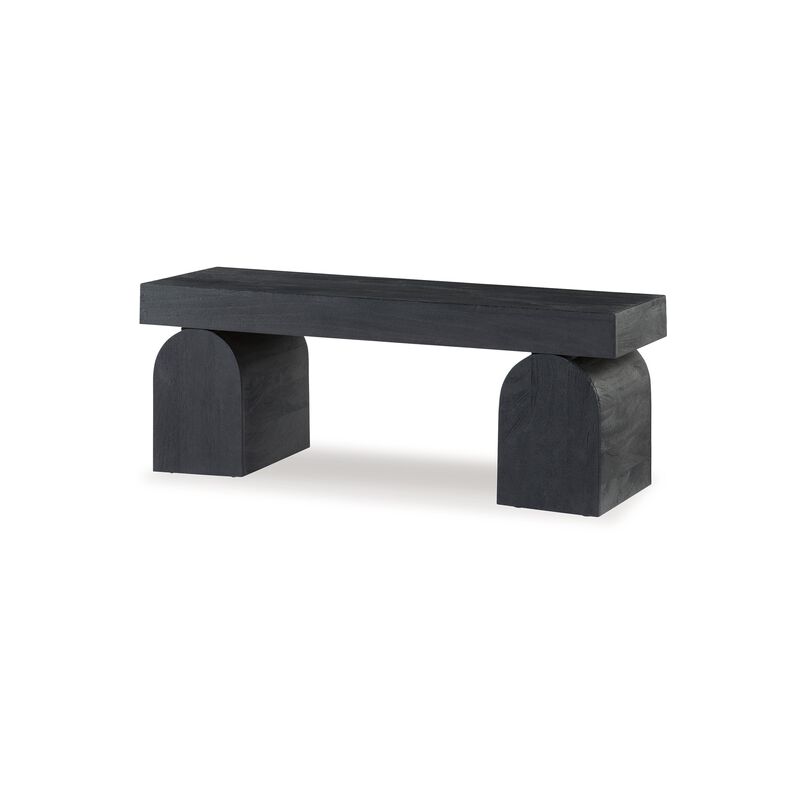 Accent Bench, 50 Inch, Oversized Sandblasted Effect, Black Solid Wood - Benzara