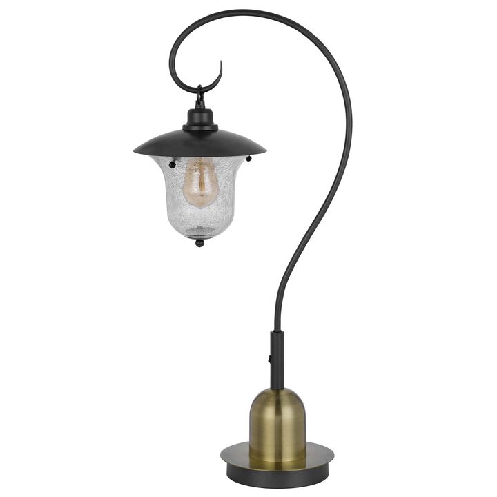 Lem 32 Inch Table Lamp, Classic Lantern, Glass Shade, Bronze Metal Finish - Benzara
