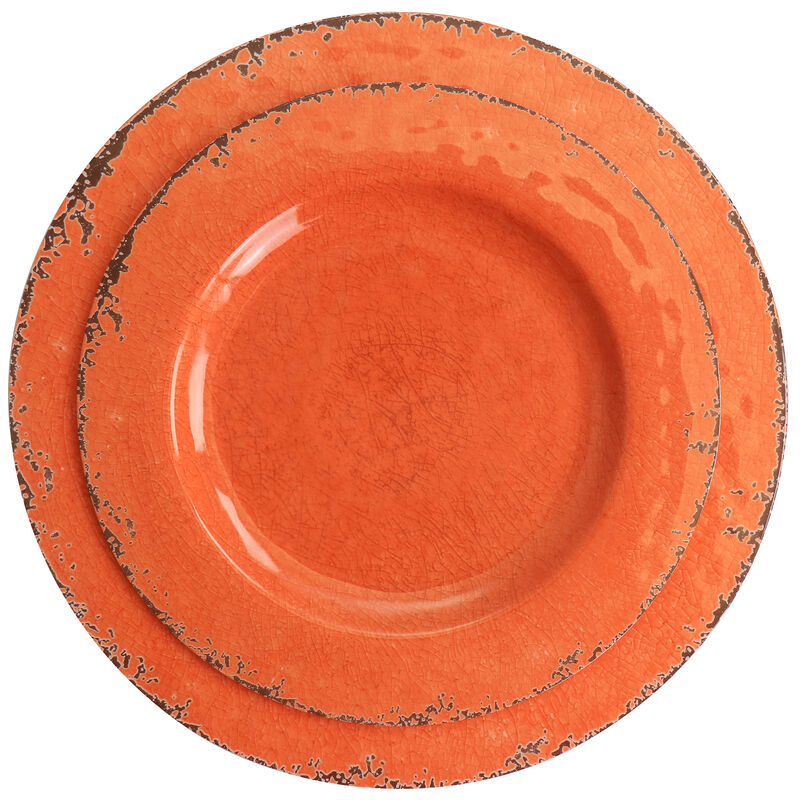 Laurie Gates California Designs Mauna 12 Piece Melamine Dinnerware Set in Crackle Orange