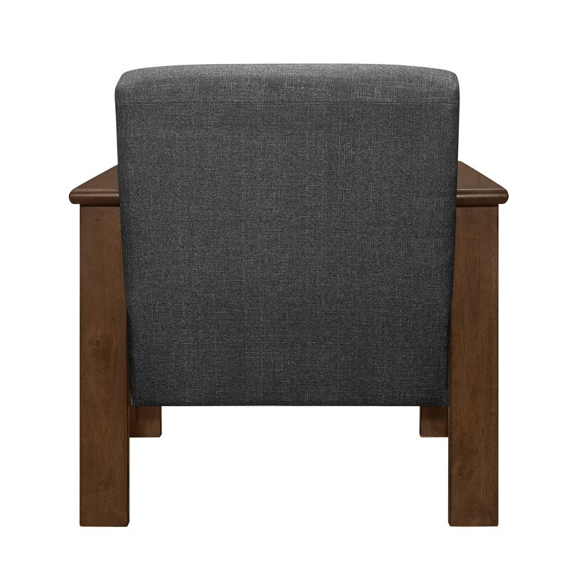 Bella 32 Inch Accent Chair Armchair, Storage Arms, Dark Gray, Solid Wood - Benzara