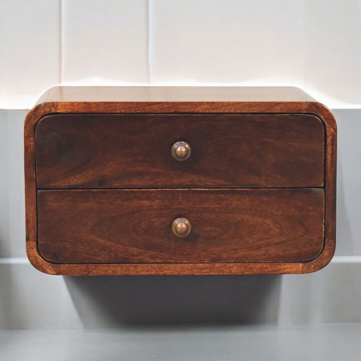 Artisan Furniture Solid Wood Curved California Walnut Wall Mounted Bedside