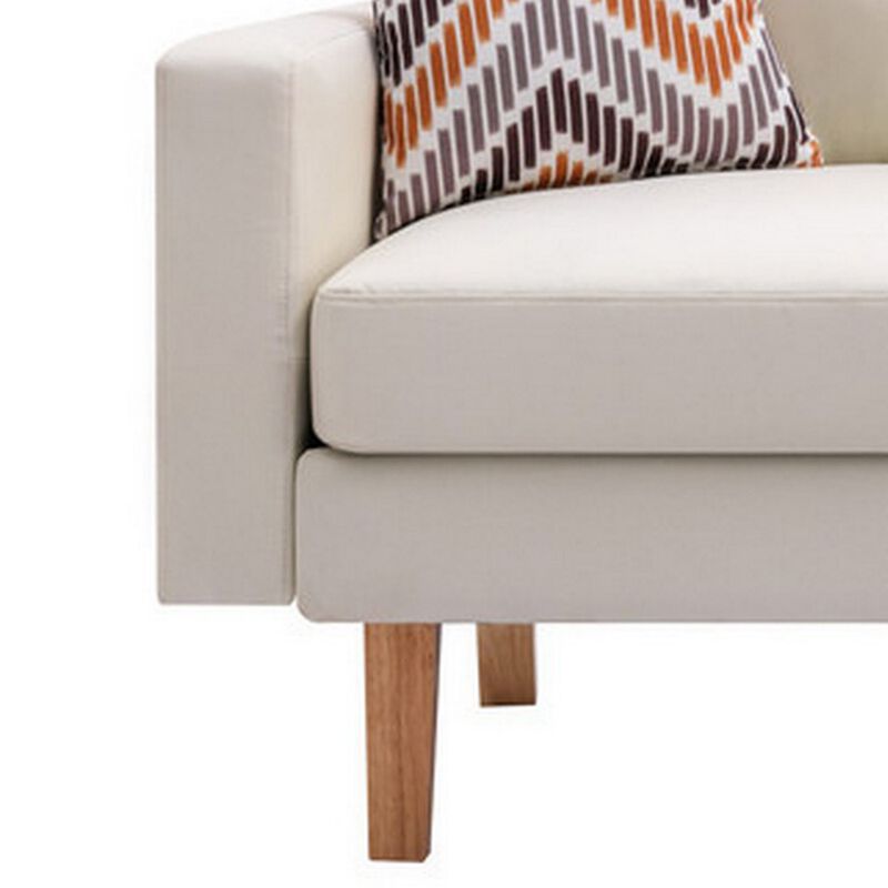 Gala Sofa, Crisp Soft Beige Linen Fabric, 2 Pillows, Brown Solid Wood Frame-Benzara