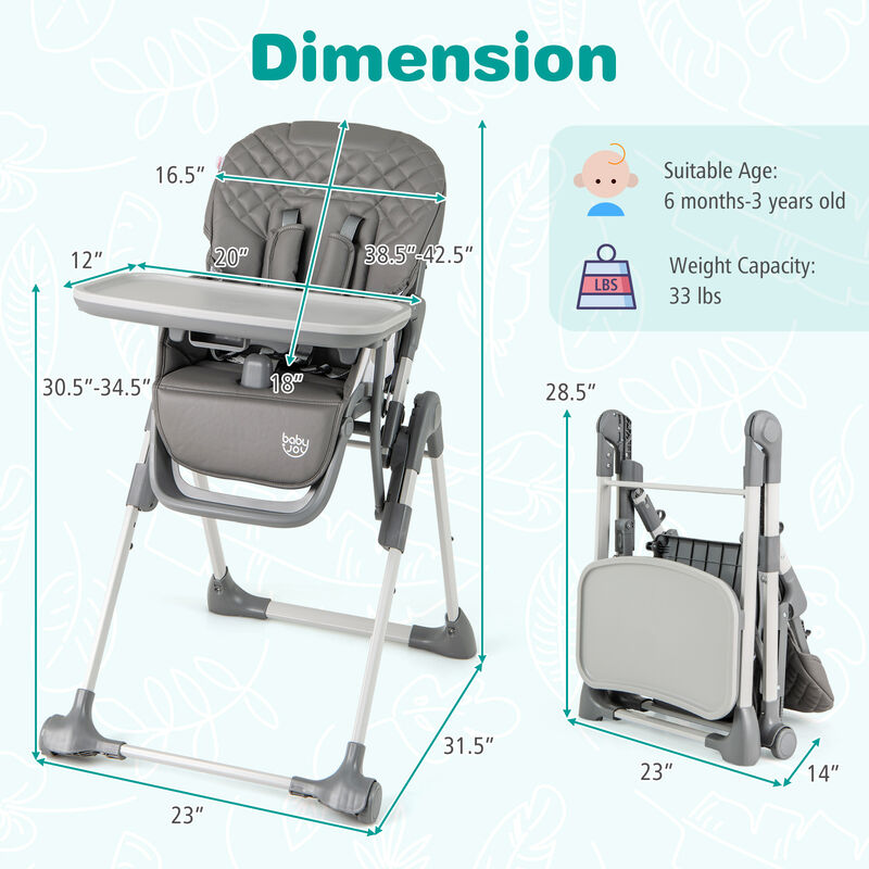 Foldable High Chair with Footrest and Detachable Tray for Convenient Feeding and Storage