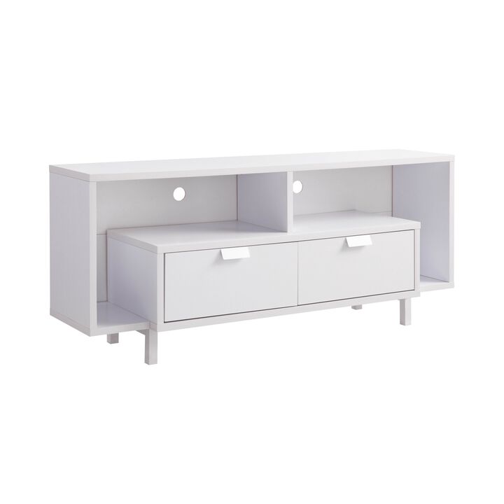 Jett 60 Inch TV Media Entertainment Console, 2 Drawers, 2 Shelves, White-Benzara