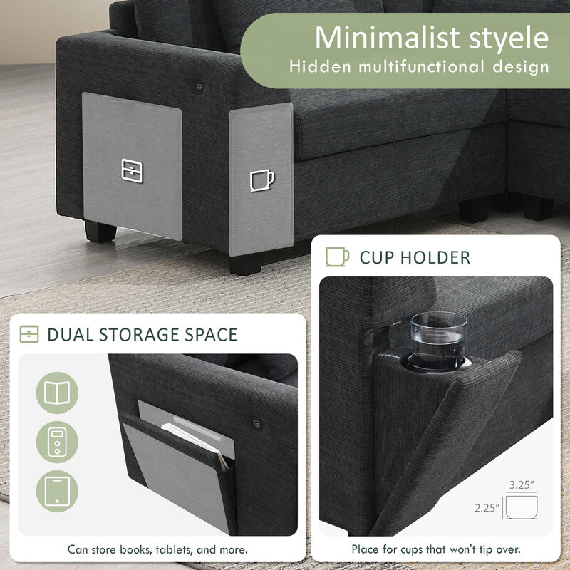 Merax U Shaped Chenille Sectional Sofa with Cup Holders