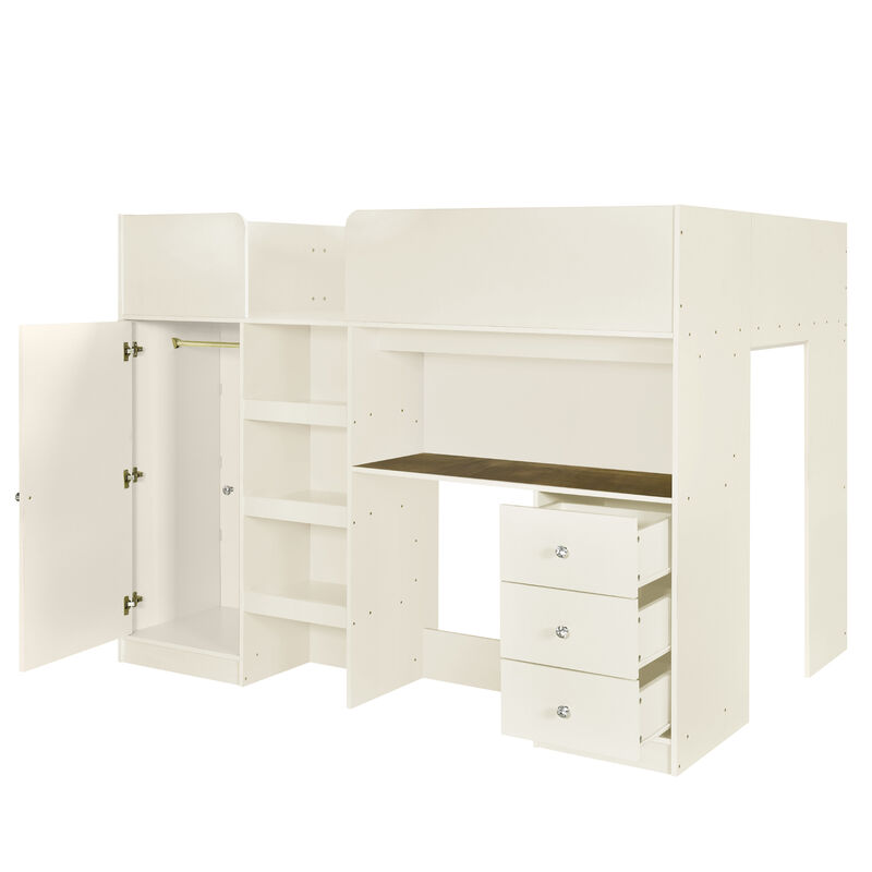 Merax Loft Bed with Wardrobe and Desk