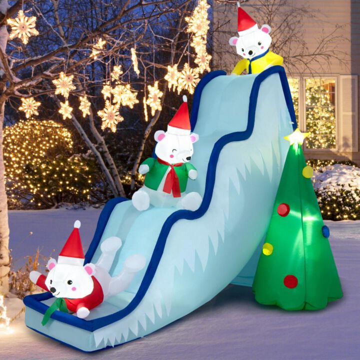 Hivvago 9 Feet Inflatable Polar Bear Slide Scene Decoration with LED Lights