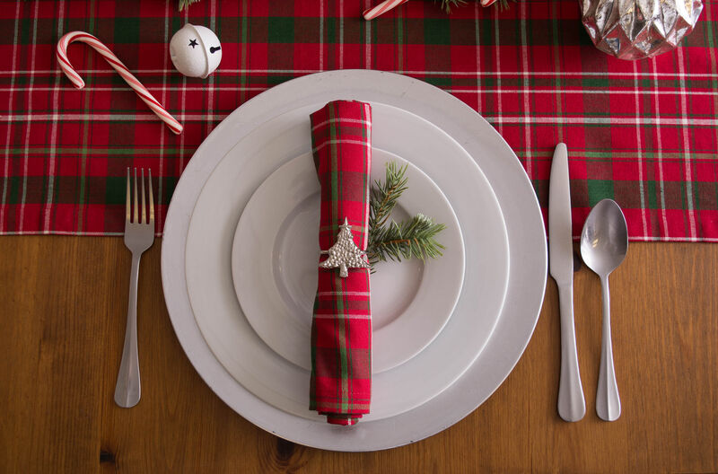 14" x 108" Red and Green Holly Plaid Pattern Rectangular Table Runner