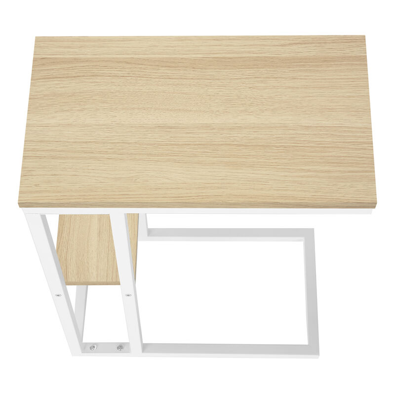 Monarch Specialties I 3677 Accent Table, C-shaped, End, Side, Snack, Living Room, Bedroom, Metal, Laminate, Natural, White, Contemporary, Modern