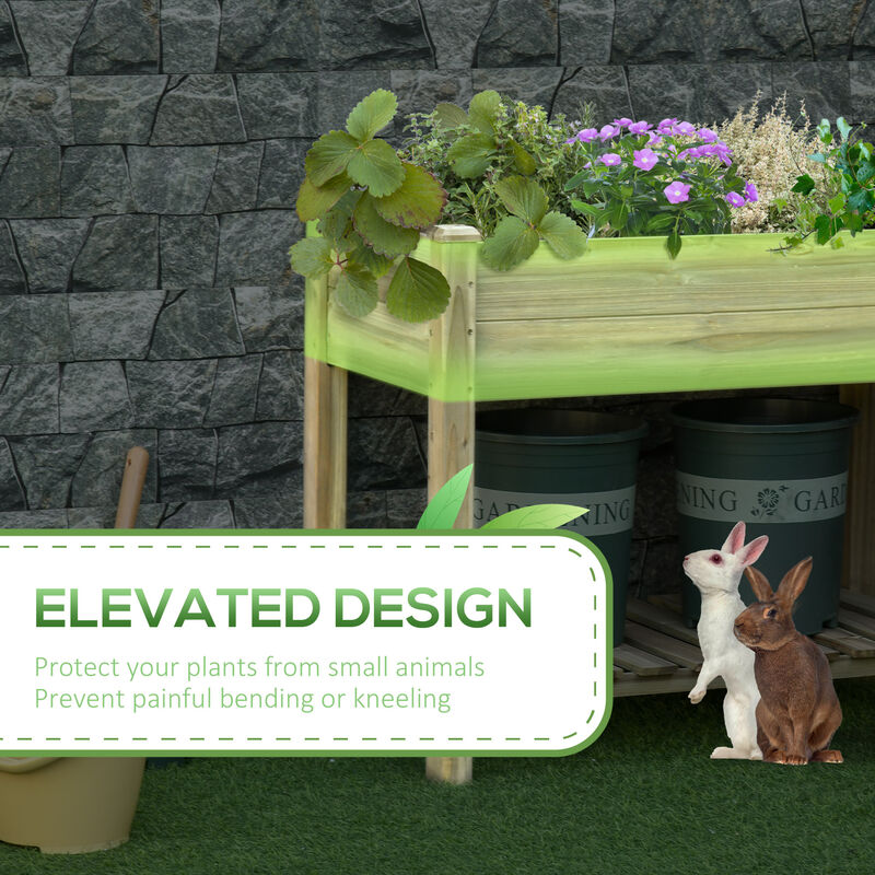 Streamdale Spacious Elevated 2-Tier Trough-Shaped Garden Bed with Storage Shelf