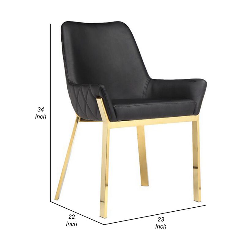 Fuma 23 Inch Dining Accent Chair Set of 2, Tufted, Black Faux Leather, Gold - Benzara