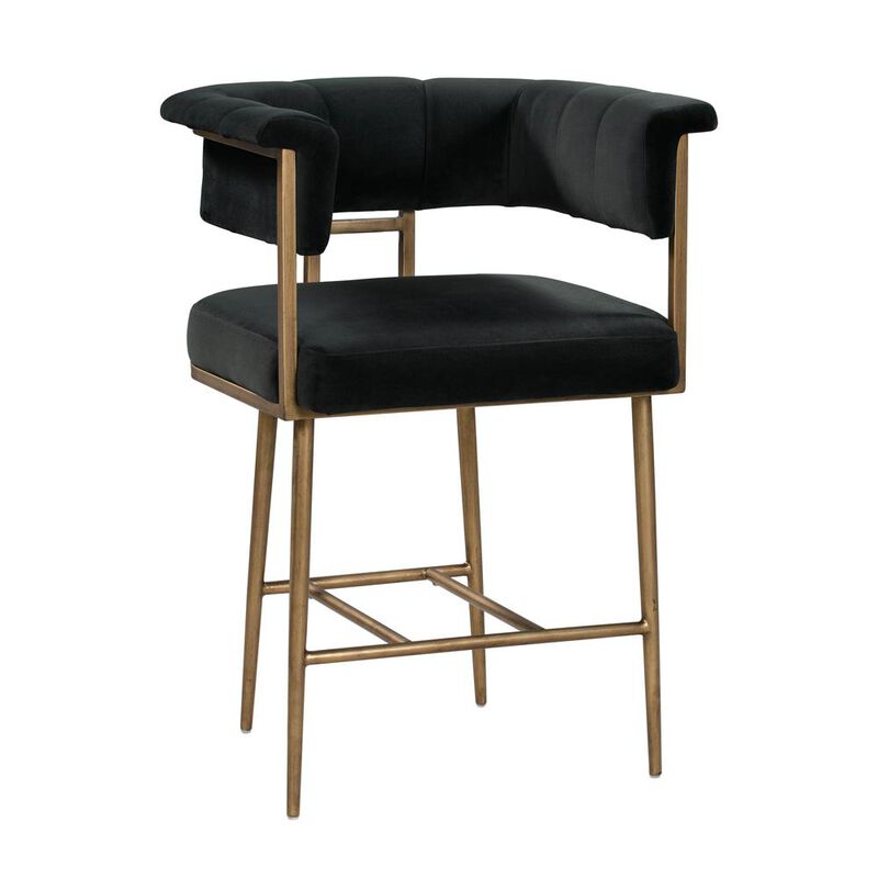 Belen Kox Modern Grey Velvet Counter Stool with Antique Brass, Belen Kox