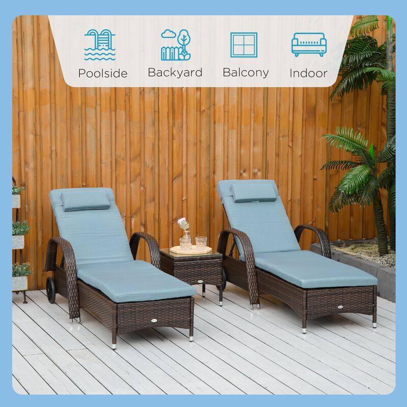 Rattan Outdoor Set: 3PC Adjustable Lounger with Side Table