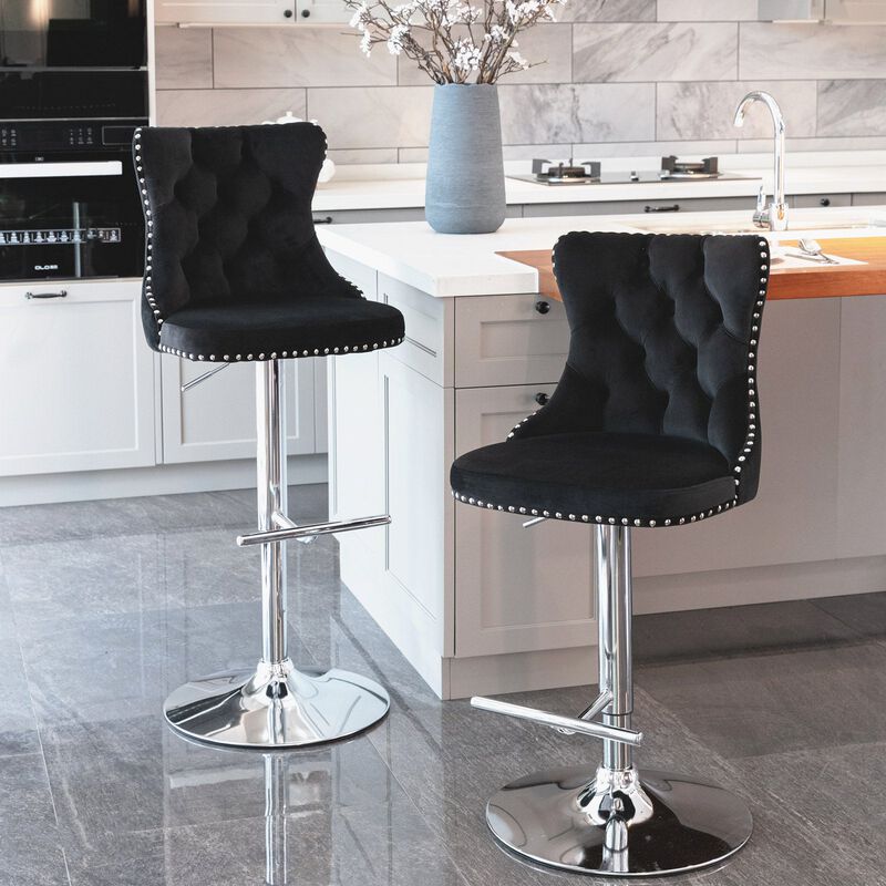 Hivvago Set of 2 Modern Upholstered Tufted Velvet Armless Bar Stools with Chrome Details