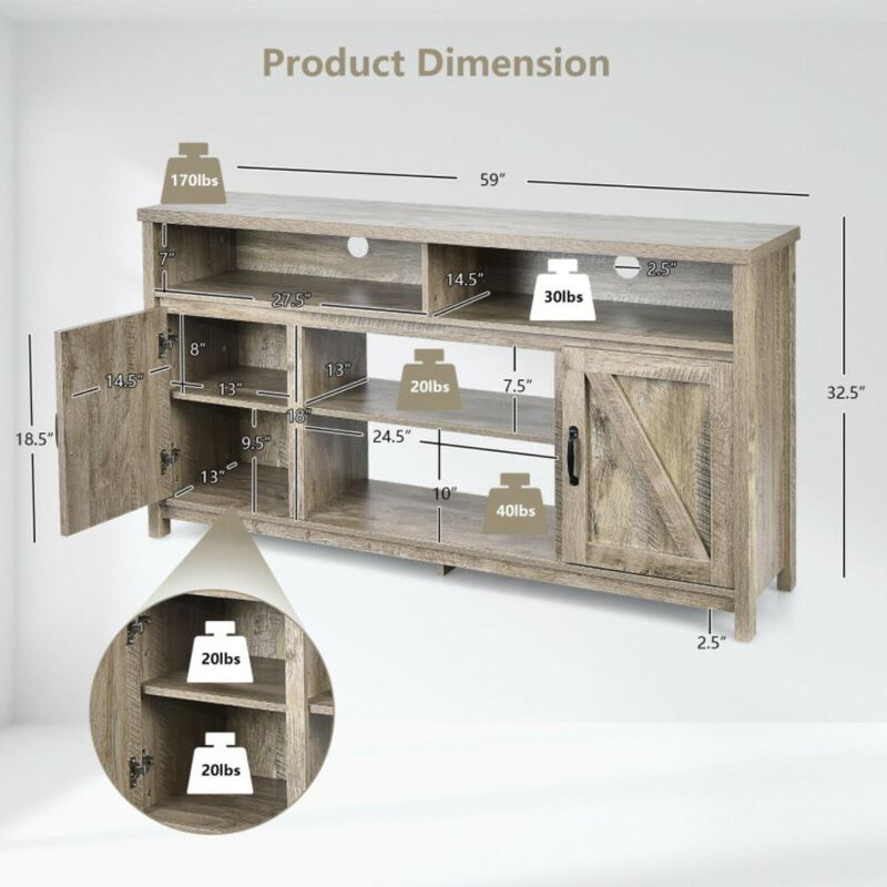 Hivvago 59 Inch TV Stand Media Center Console Cabinet with Barn Door for TV's 65 Inch