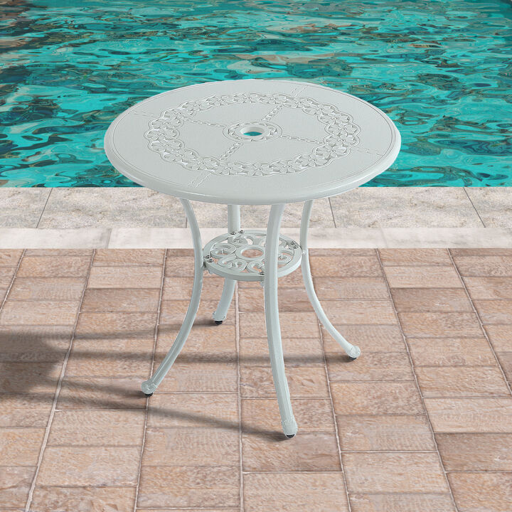 Mondawe Premium Cast Aluminum Round Outdoor Table with Umbrella Hole � Weather-Resistant and Sturdy