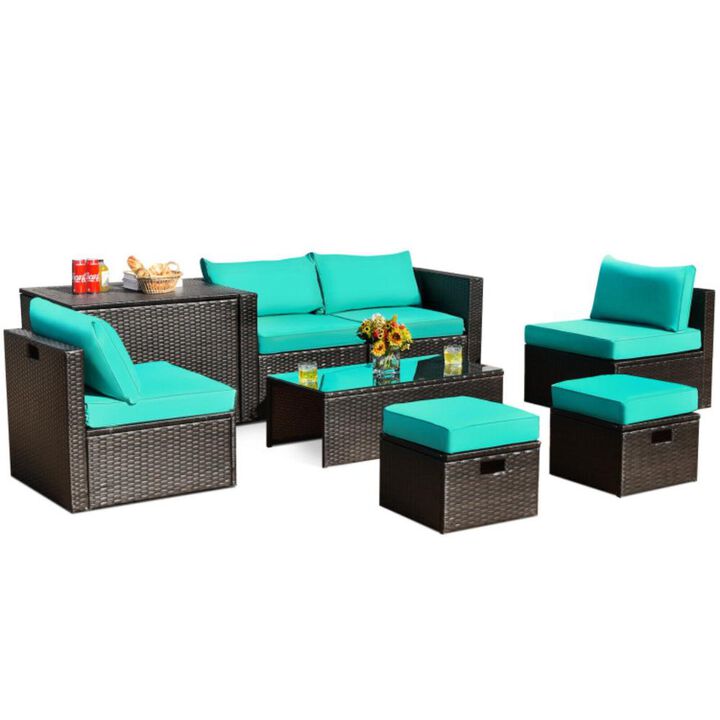 Hivvago 8 Pieces Patio Space-Saving Rattan Furniture Set with Storage Box and Waterproof Cover