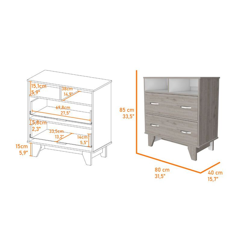 Double Drawer Dresser Arabi, Bedroom, Light Gray / White