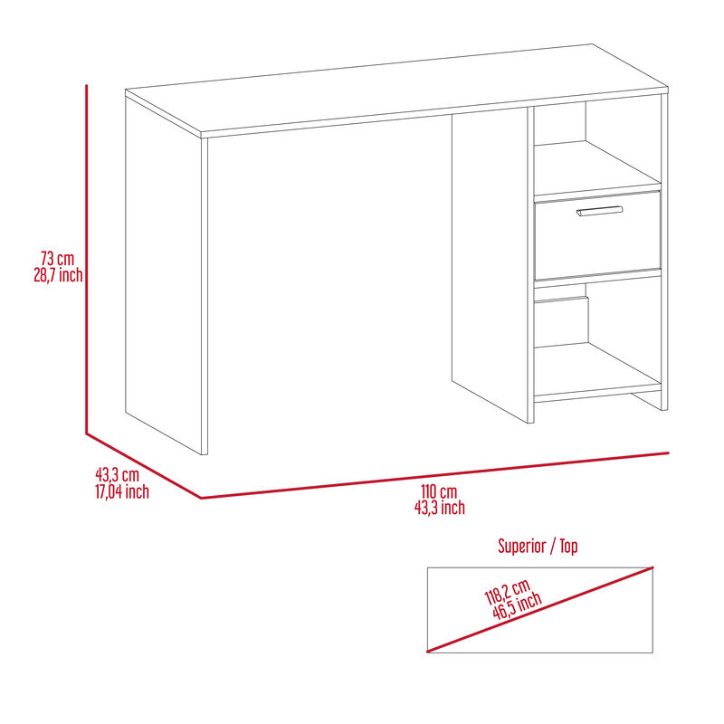 DEPOT E-SHOP Naxos Computer Desk with 1-Drawer and 2-Open Storage Shelves, Light Gray