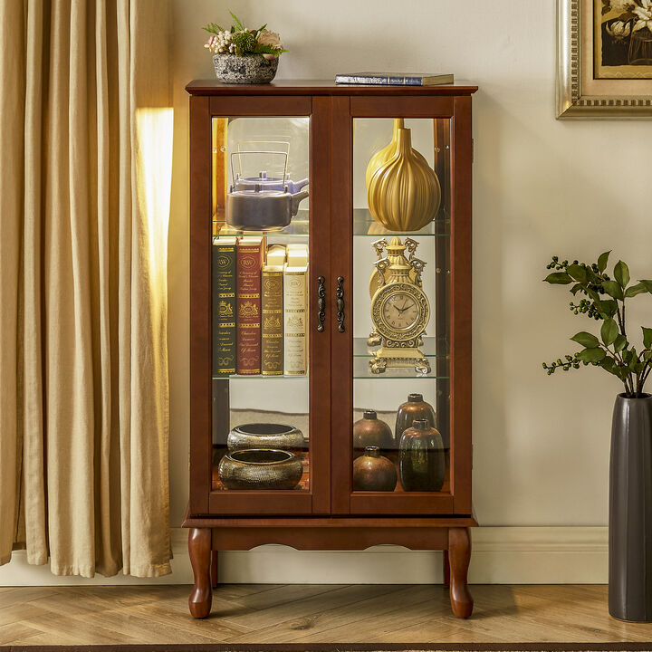Curio Cabinet Lighted Curio Diapaly Cabinet With Adjustable Shelves And Mirrored Back Panel