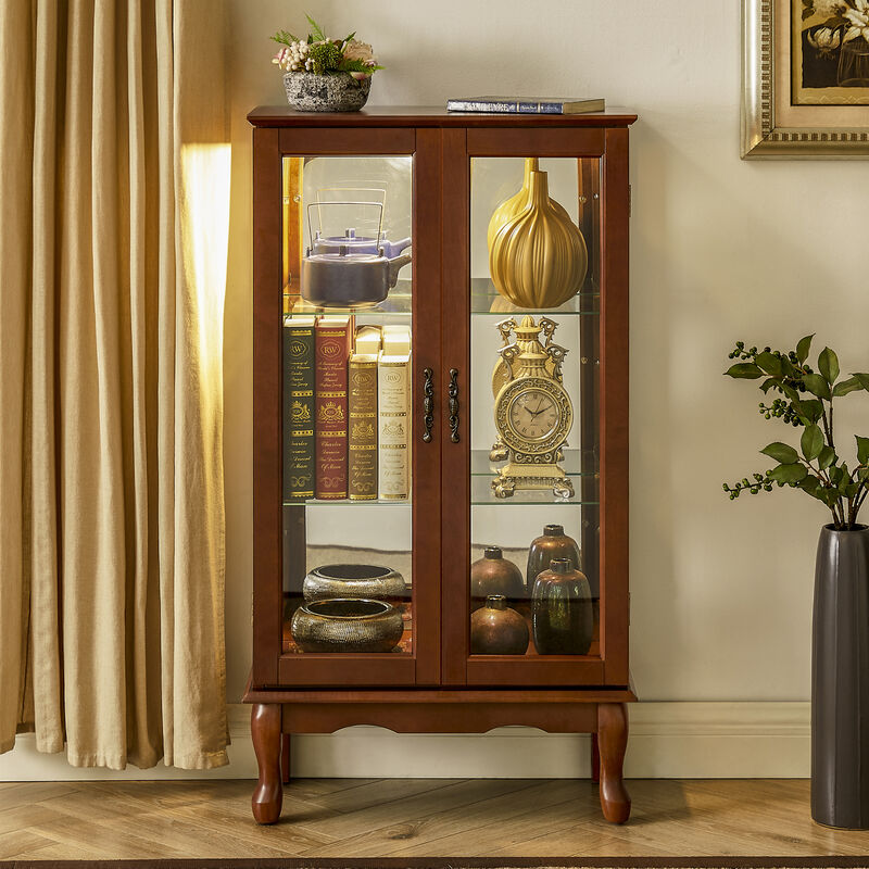 Curio Cabinet Lighted Curio Diapaly Cabinet With Adjustable Shelves And Mirrored Back Panel