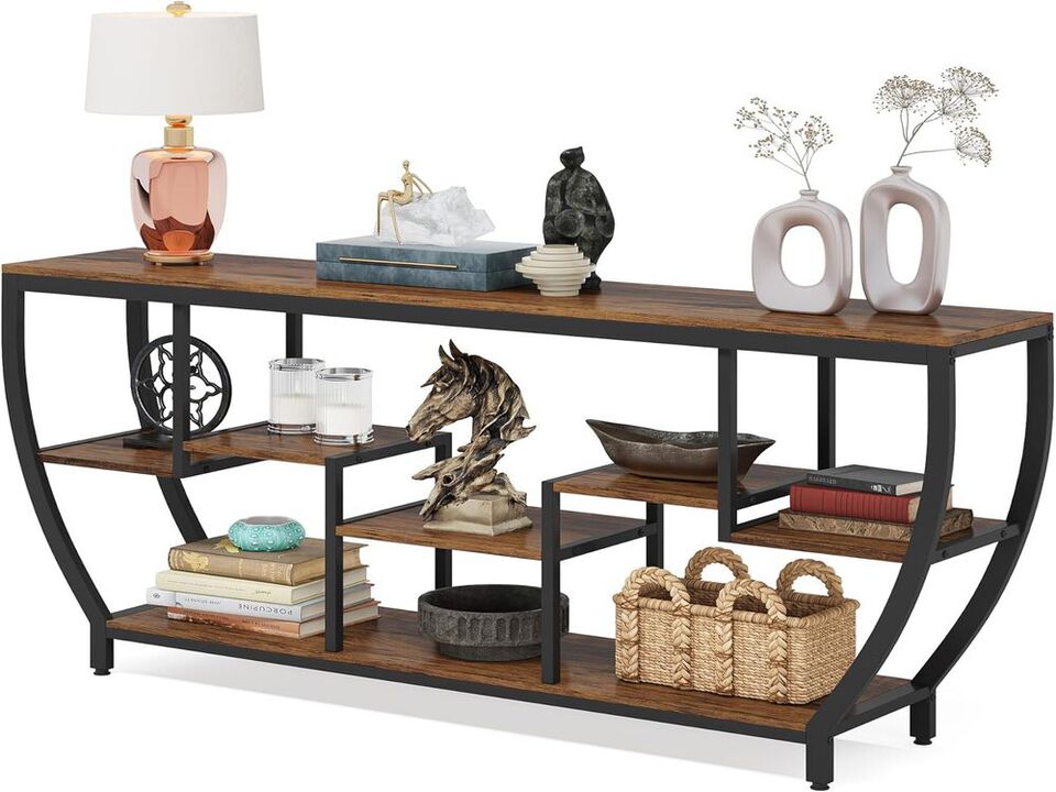 70.9 Inch Long Sofa Table with Shelves, Rustic Console Table with Storage, Modern Entryway Table TV Stand, Behind Couch Table Accent Tables for Living Room, Hallway, Foyer, Grey