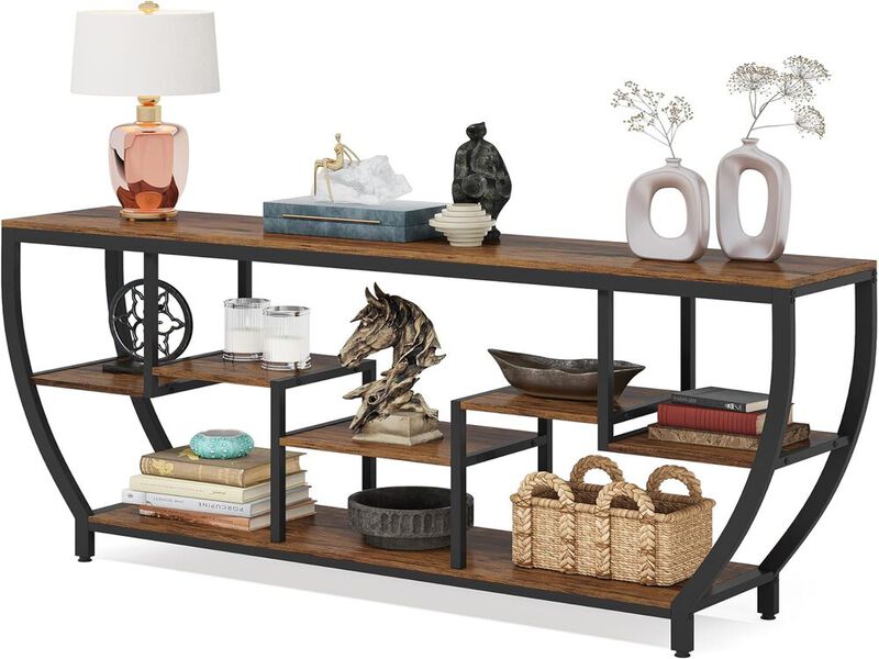 70.9 Inch Long Sofa Table with Shelves, Rustic Console Table with Storage, Modern Entryway Table TV Stand, Behind Couch Table Accent Tables for Living Room, Hallway, Foyer, Grey