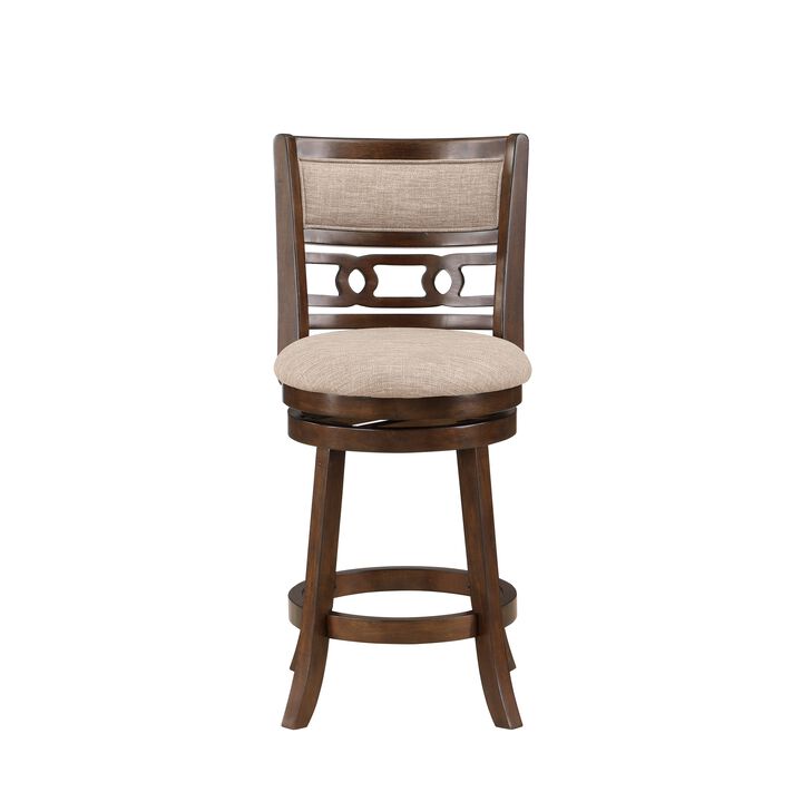 Gary 24 Inch Swivel Counter Stool, Cushioned Seat, Open Back, Cherry Brown - Benzara