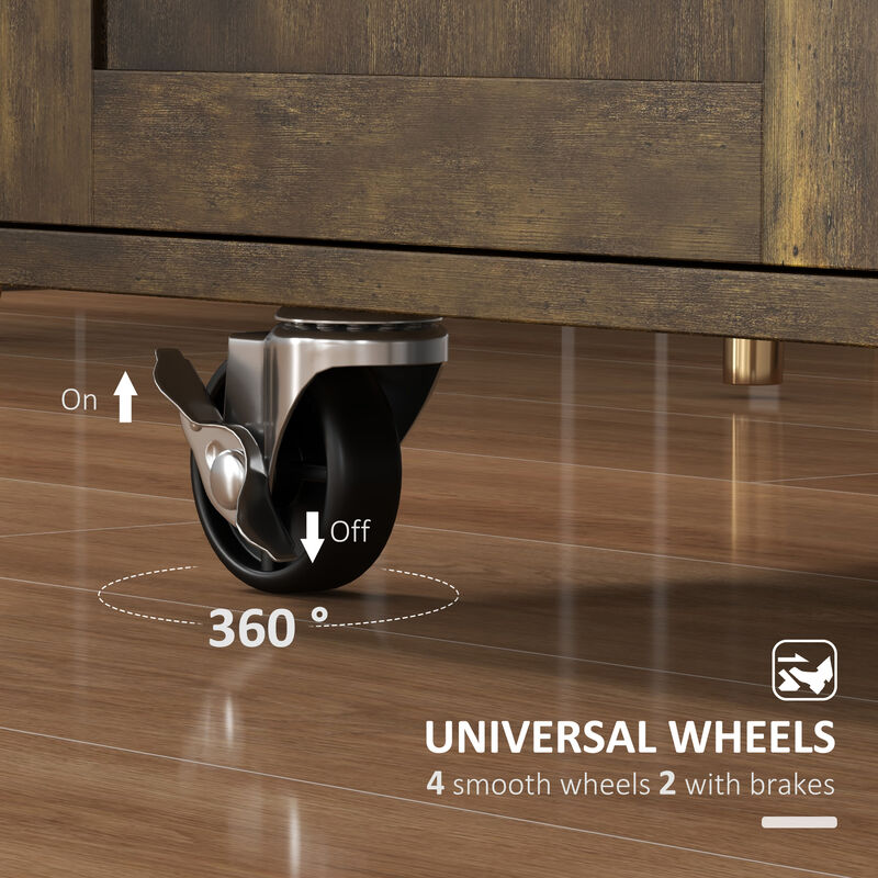 Wooden Indoor Moving Microwave Cart with Interior Cabinet & Towel Rack
