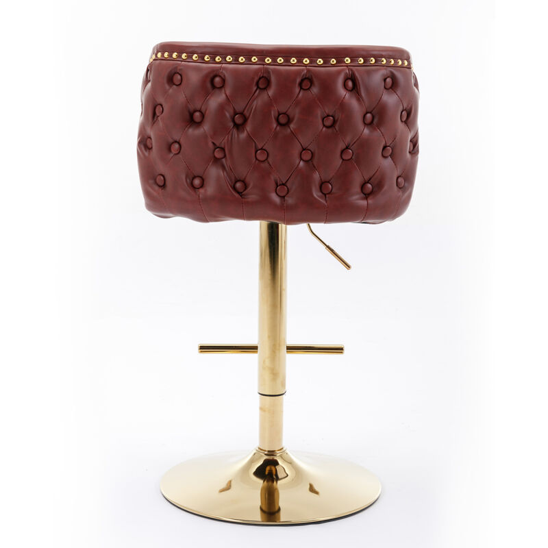 Adjustable Swivel Bar Stools, Wine Red, Set of 2