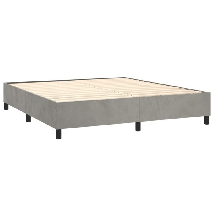 vidaXL Modern Velvet Box Spring Bed Frame - Light Gray, 72"x83.9", California King Size - Engineered Wood Construction, Plywood Support