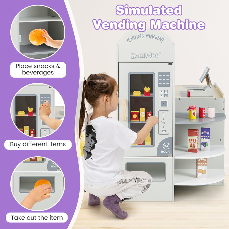 Kids Grocery Store Playset with Cash Register POS Machine-Grey