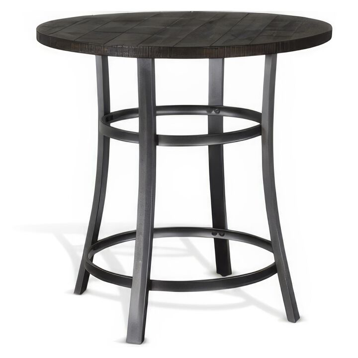 Flint Counter Height Table Round 36 Inch, Dark Brown Mahogany w Metal - Benzara