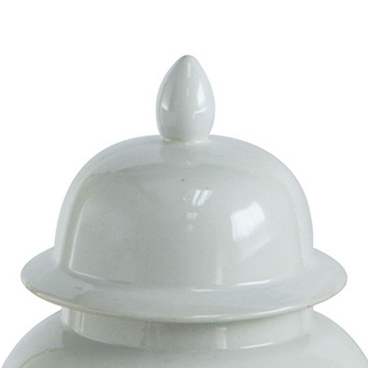Deva 20 Inch Medium Porcelain Ginger Jar, Classic White Glossy Finish-Benzara
