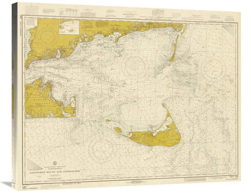 Nautical Chart - Nantucket Sound and Approaches ca. 1973 - Sepia Tinted-Canvas Art-36x29.16
