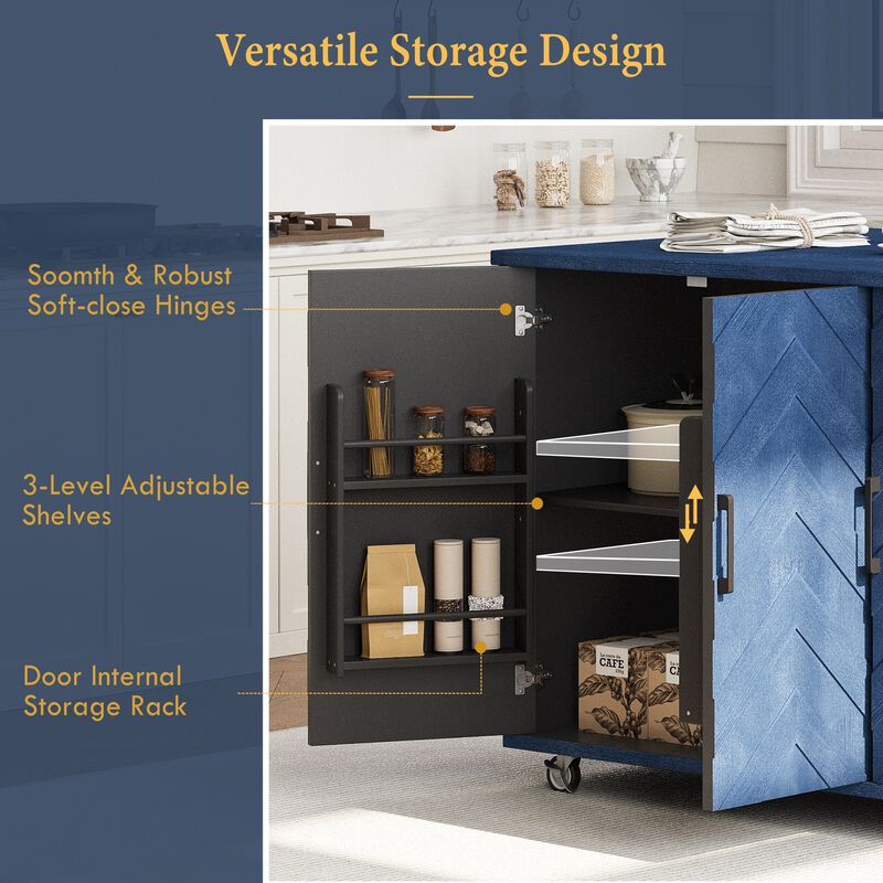Merax Wave Stripes Ash Veneer Kitchen Island with Drop Leaf