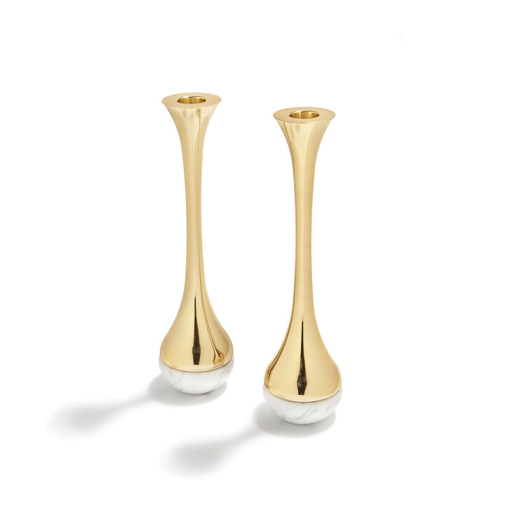 Coluna Dual Candleholders Marble & Gold, Set of 2